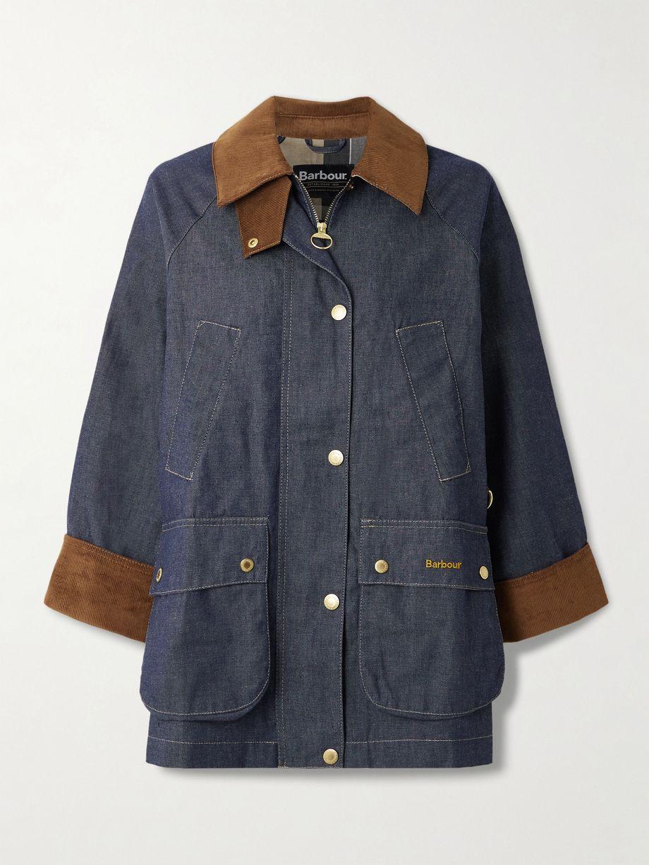 Asker cotton corduroy-trimmed denim jacket by BARBOUR
