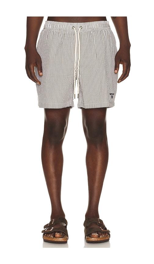 Barbour Gingham Seersucker Swim Short in Olive by BARBOUR