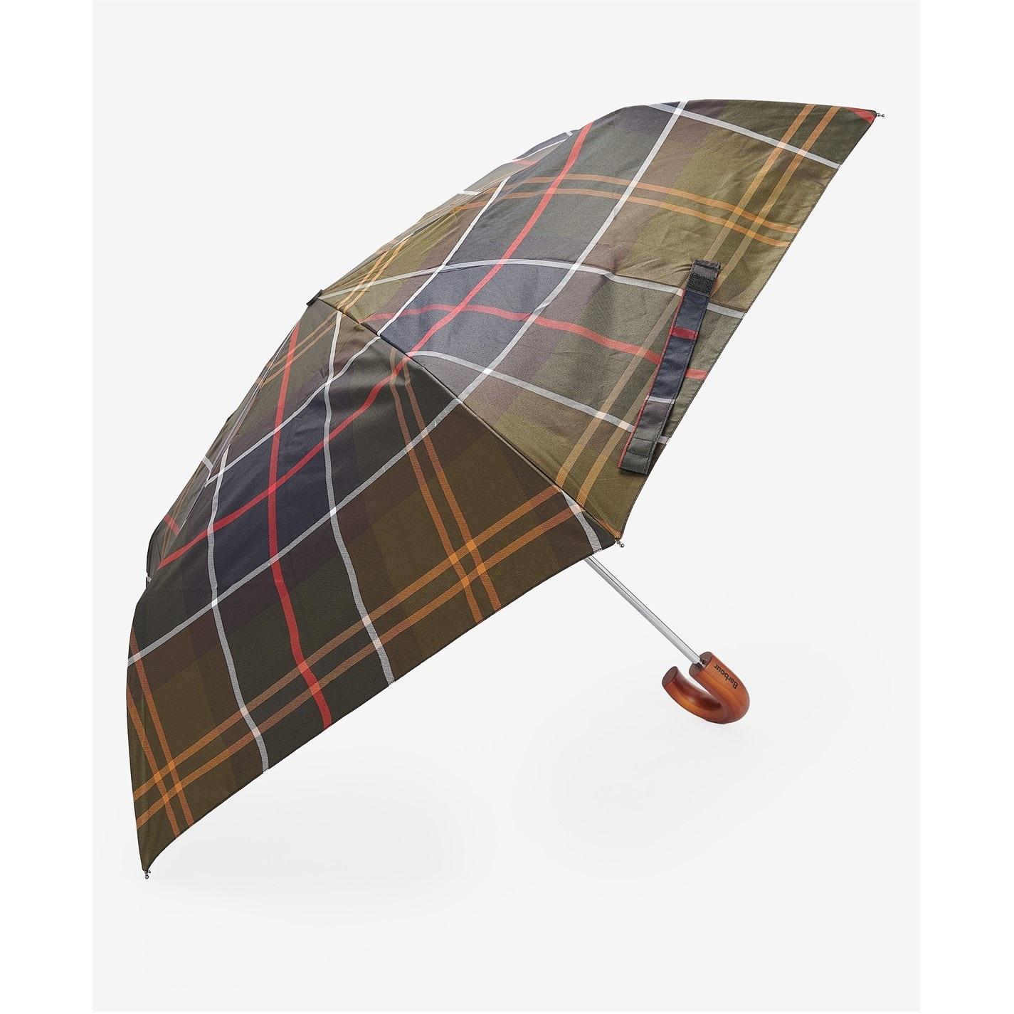 Barbour Tartan Small Umbrella with Wooden Handle by BARBOUR