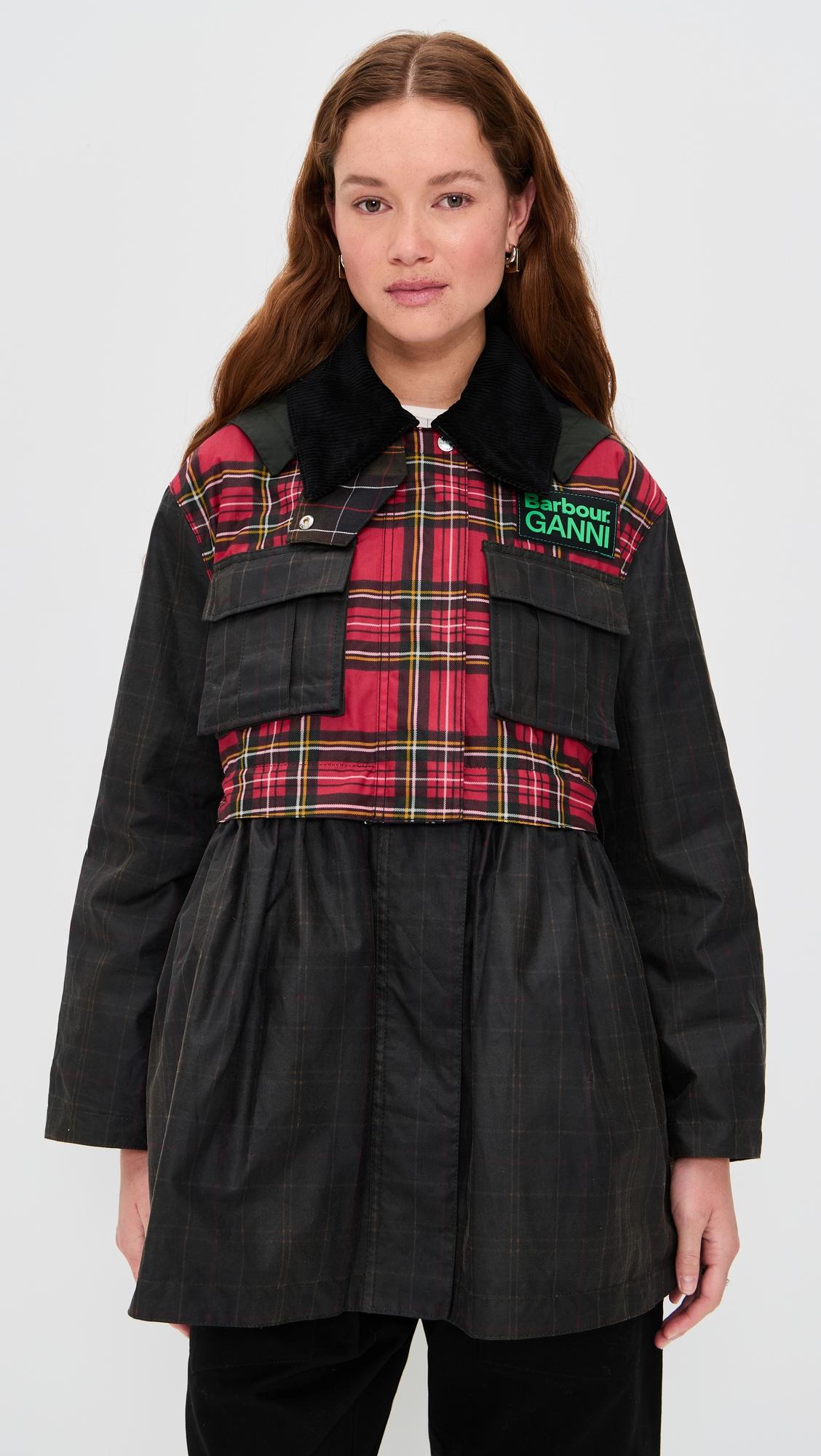 Barbour x Ganni Tartan Peplum Wax Jacket by BARBOUR