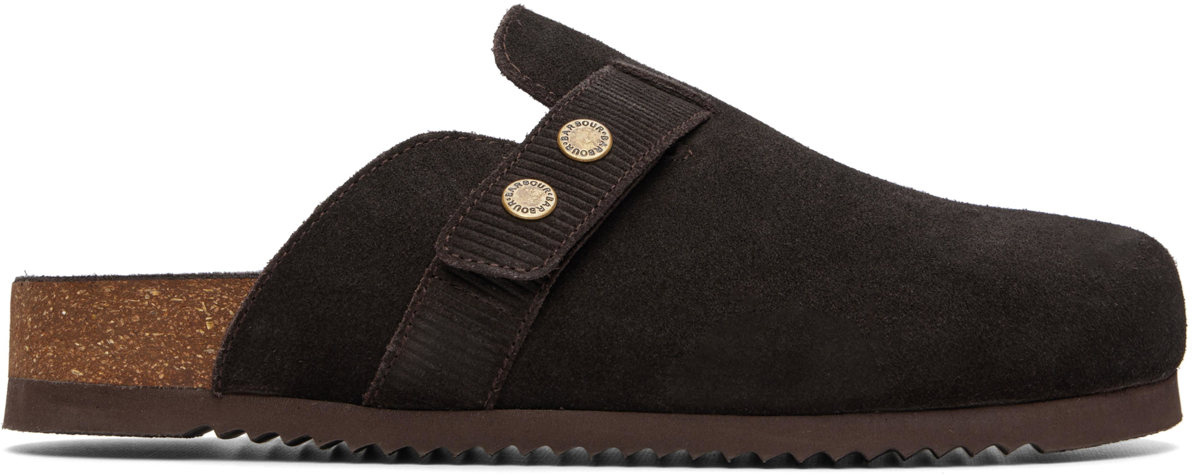 Brown Bowman Suede Mule Loafers by BARBOUR