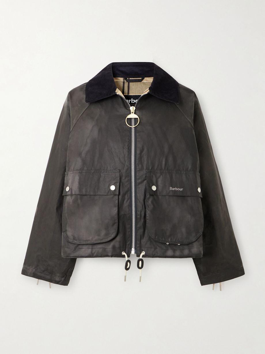 Marron leather and corduroy-trimmed waxed-cotton jacket by BARBOUR