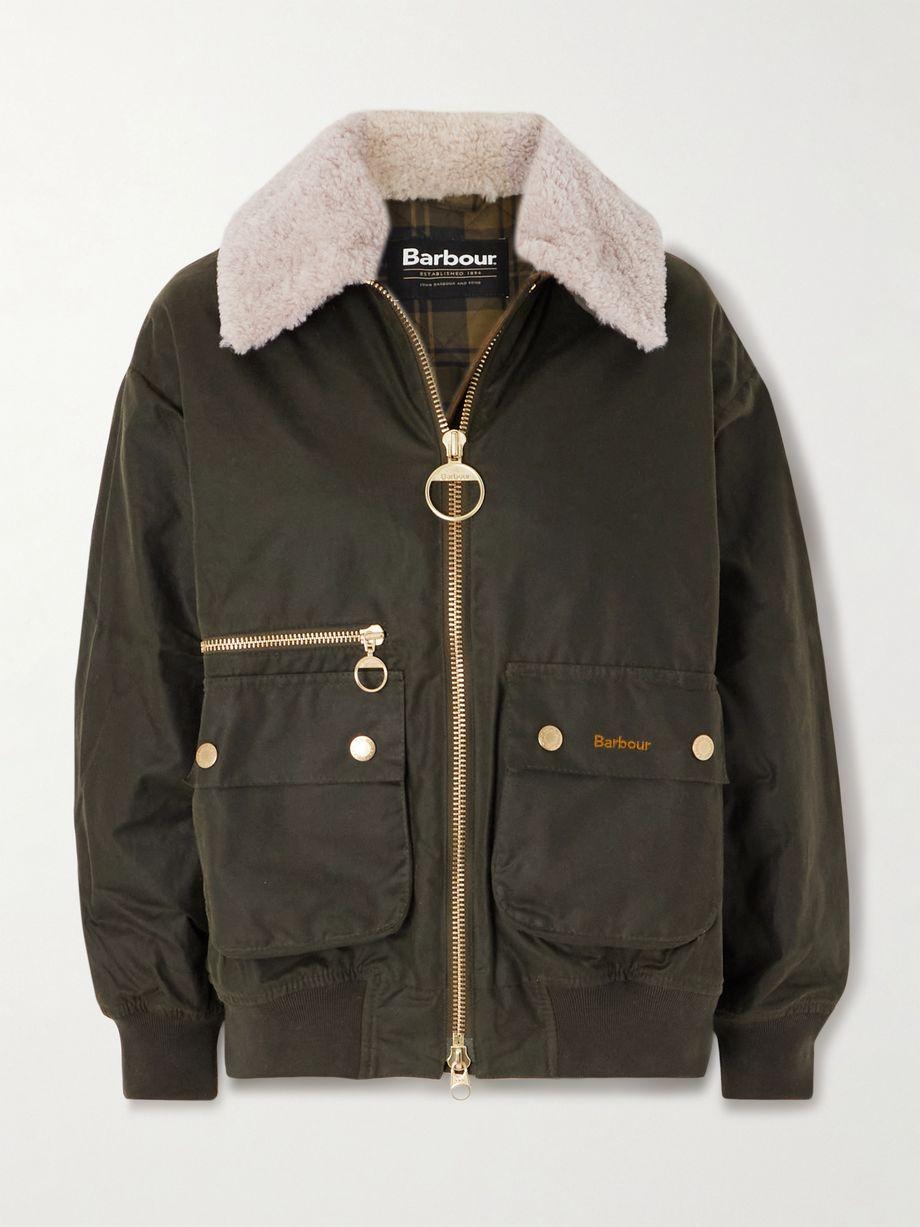 Maxine faux shearling-trimmed waxed-cotton jacket by BARBOUR
