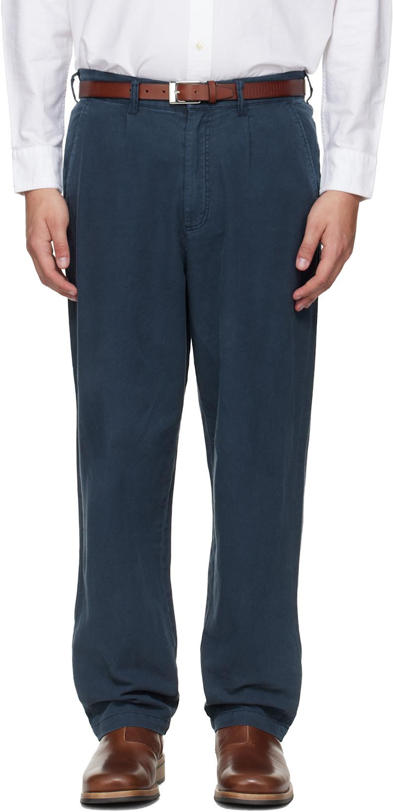 Navy Cotton Linen Relaxed Trousers by BARBOUR