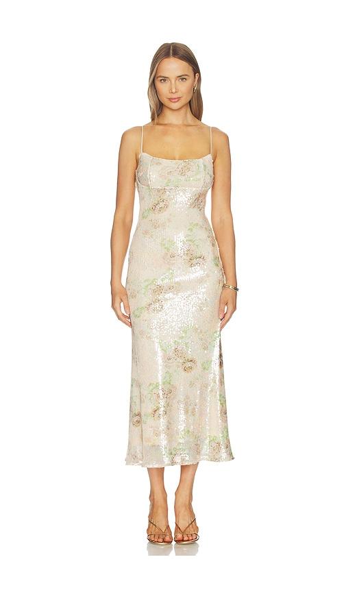 Bardot Adoni Sequin Mesh Midi Dress in Beige by BARDOT