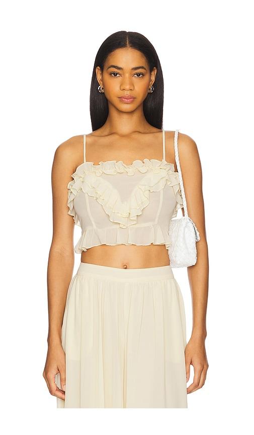Bardot Alira Frill Detail Crop Top in Cream by BARDOT