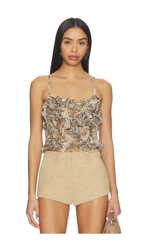Bardot Alira Printed Frill Crop Top in Brown by BARDOT