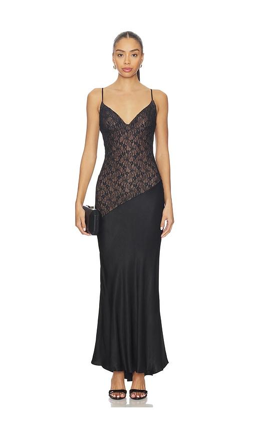 Bardot Aralia Lace Satin Maxi Dress in Black by BARDOT