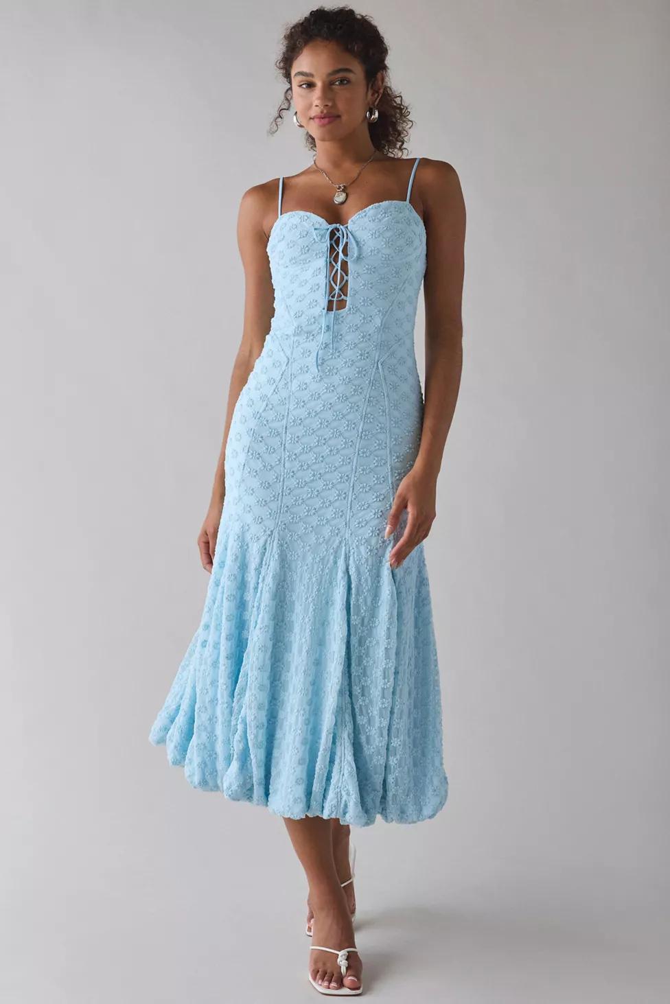 Bardot Delaney Soft Blue Lace Bubble Hem Midi Dress by BARDOT
