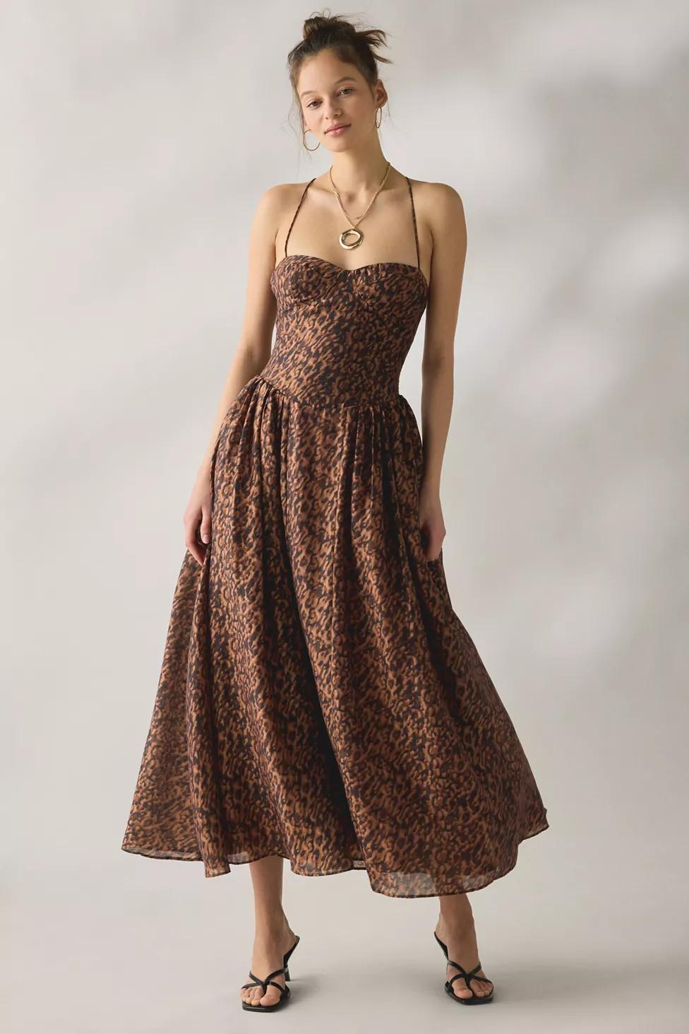 Bardot Estie Leopard Print Lace-Up Corset Maxi Dress by BARDOT