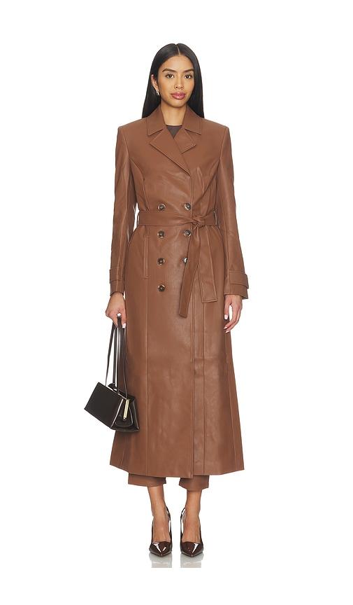 Bardot Faux Leather Longline Coat in Brown by BARDOT