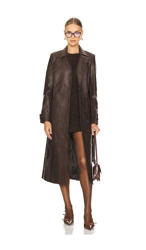 Bardot Faux Leather Trench Coat in Chocolate by BARDOT