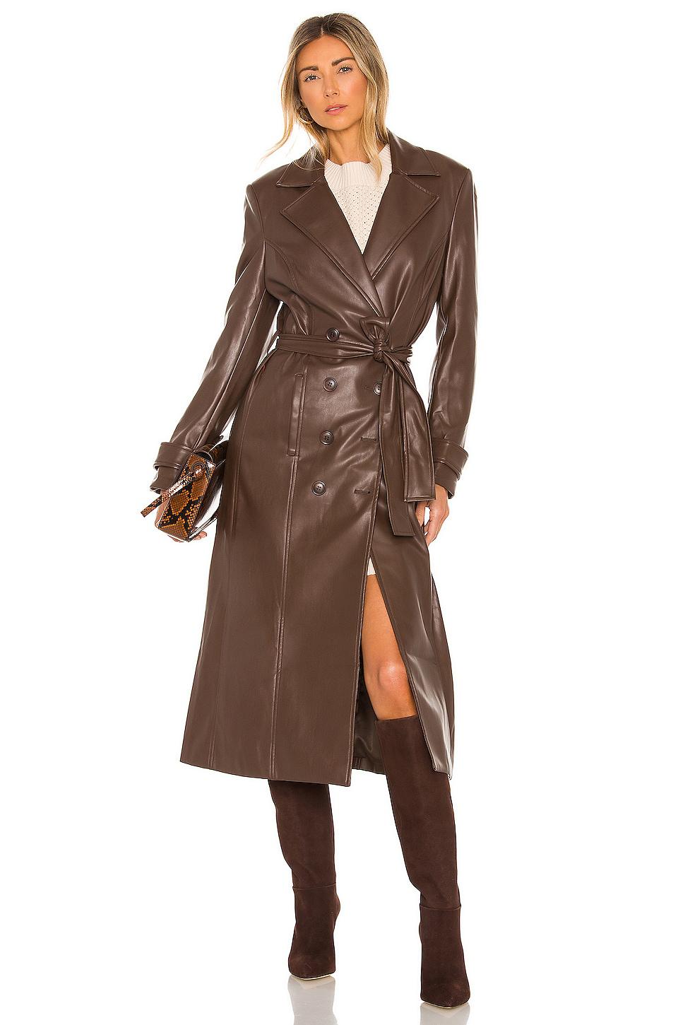 Bardot Faux Leather Trench Coat in Chocolate by BARDOT