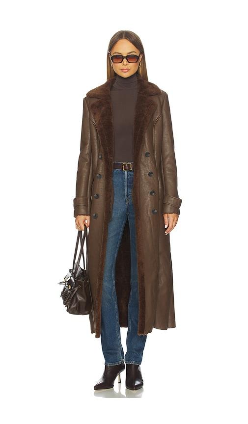 Bardot Faux Leather Trench Coat in Chocolate by BARDOT