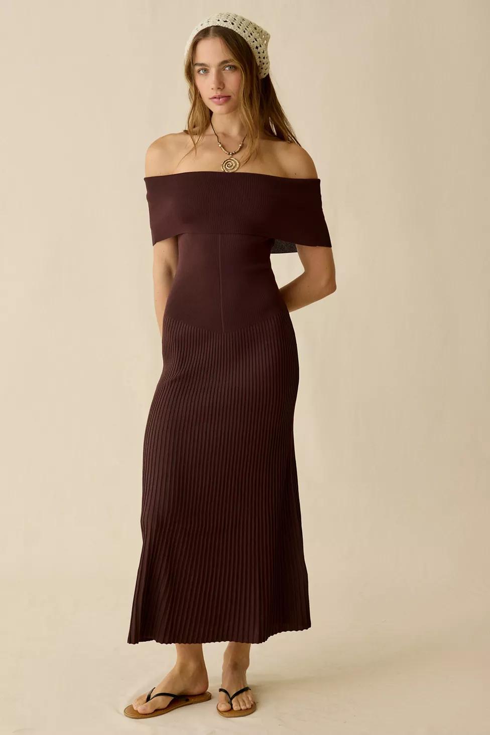 Bardot Harro Pleated Knit Off-The Shoulder Midi Dress by BARDOT