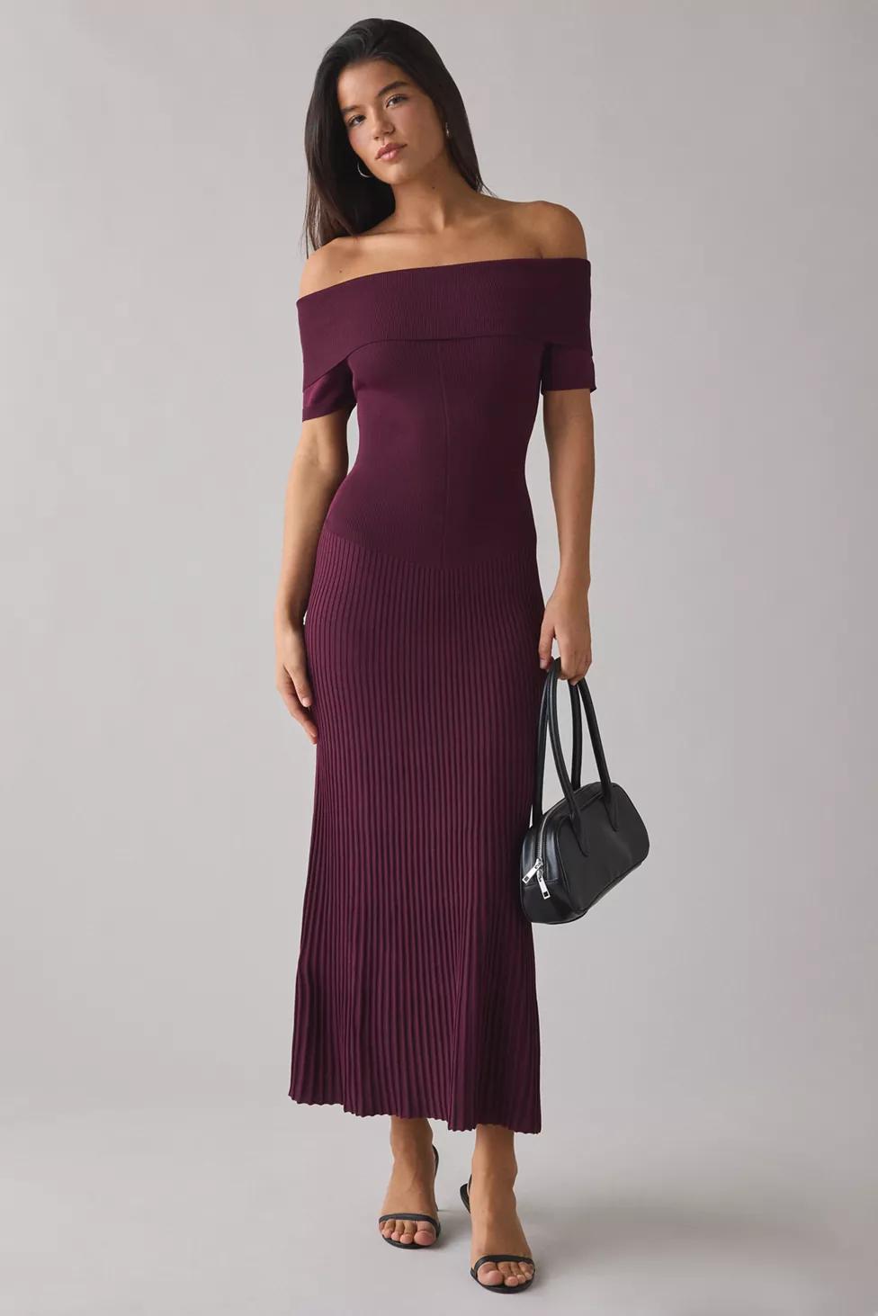 Bardot Harro Pleated Knit Off-The Shoulder Midi Dress by BARDOT