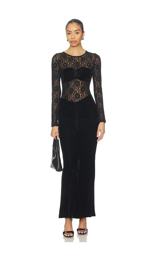 Bardot Helenie Velour Lace Maxi Dress in Black by BARDOT