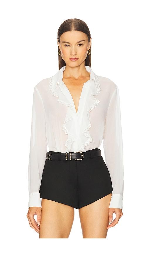 Bardot Jolanda Lace Trim Frill Shirt in White by BARDOT