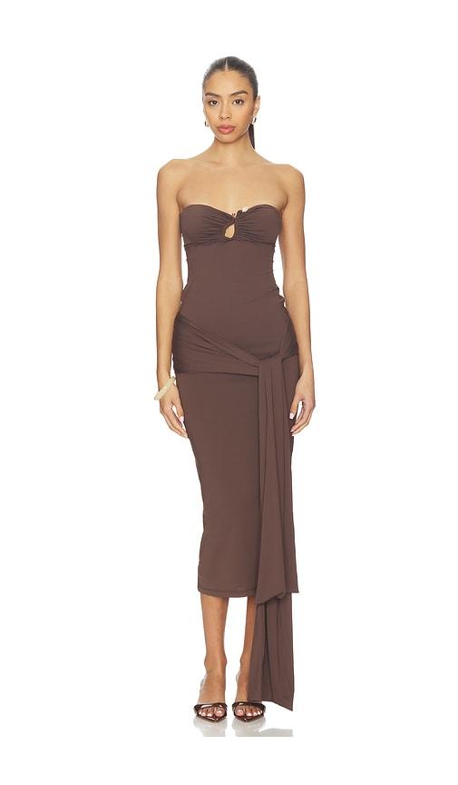 Bardot Laverne Strapless Midi Dress in Chocolate by BARDOT