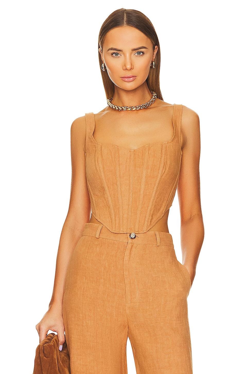 Bardot Linen Corset Bustier in Tan by BARDOT