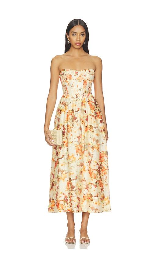 Bardot Lola Printed Midi Dress in Orange by BARDOT