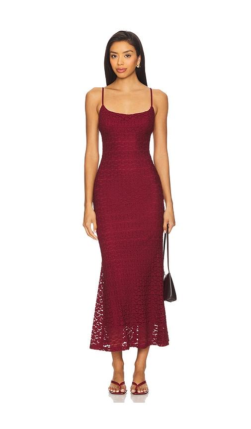 Bardot Louisa Mesh Midi Dress in Burgundy by BARDOT