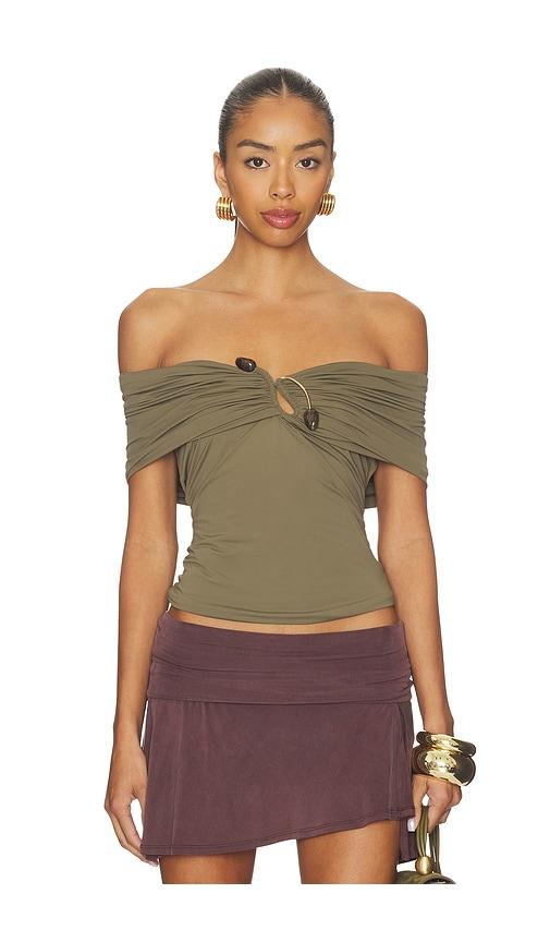 Bardot Martina Off The Shoulder Top in Green by BARDOT