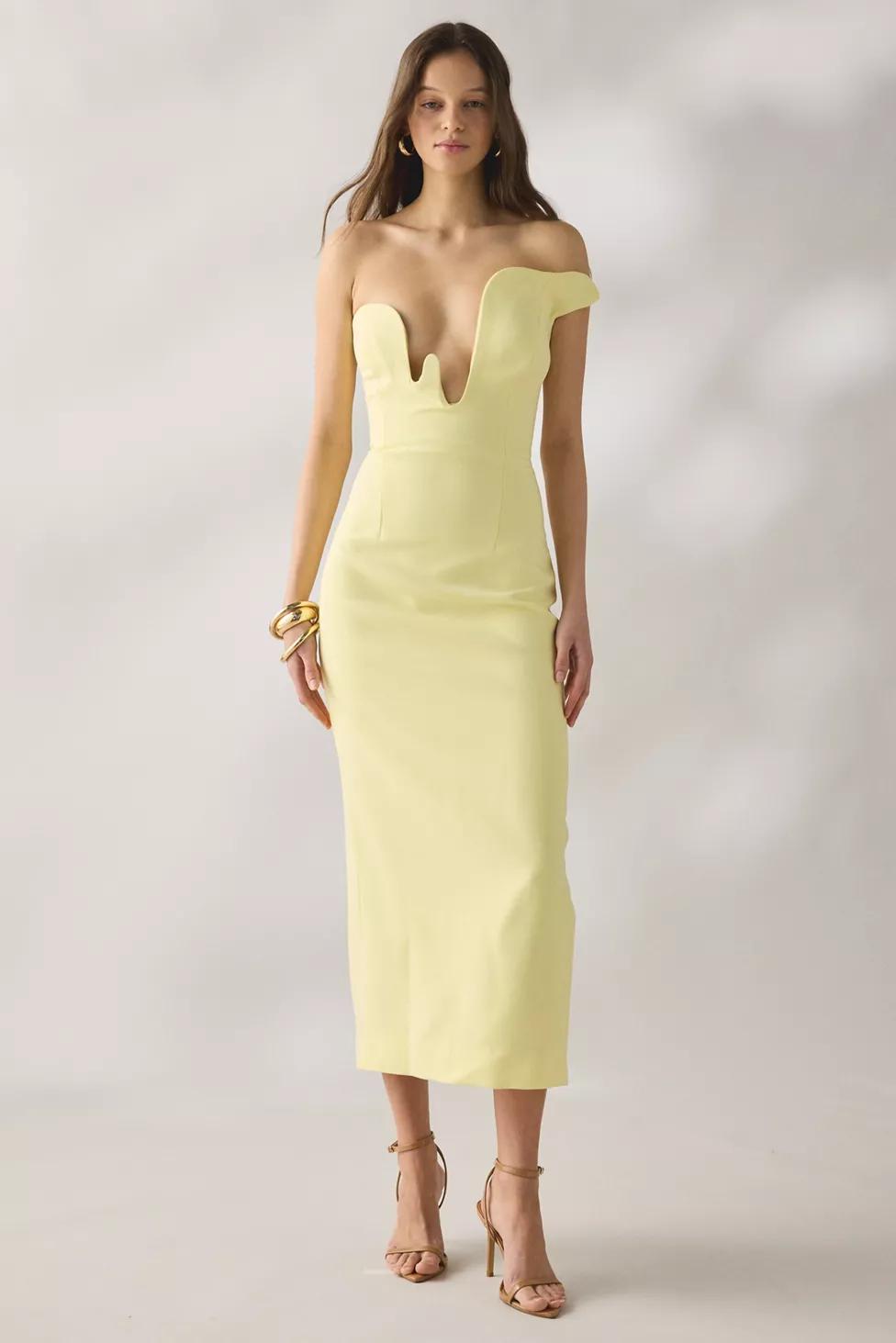 Bardot Rosalyn Sculpted Asymmetric Strapless Midi Dress by BARDOT
