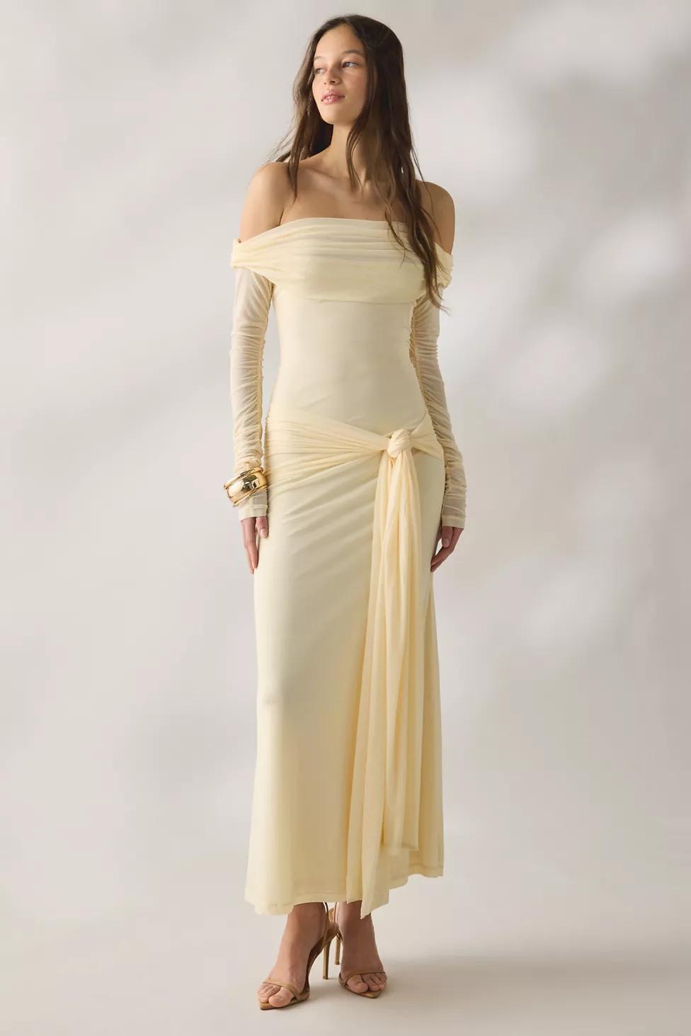 Bardot Selina Tie-Front Mesh Off-The-Shoulder Maxi Dress by BARDOT