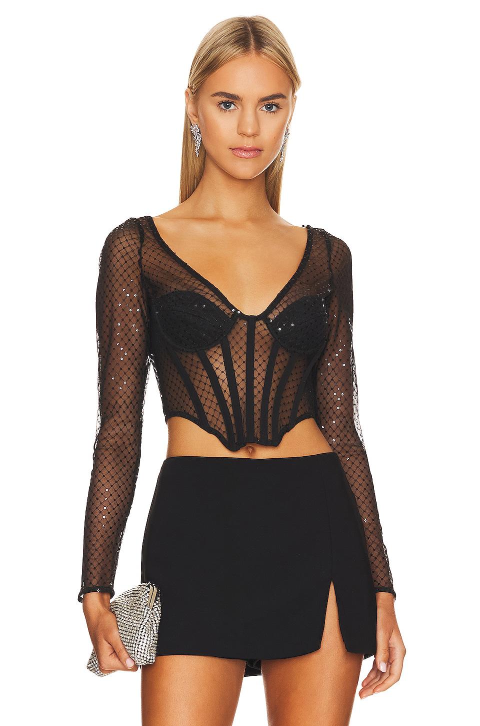 Bardot Sequin Mesh Corset Top in Black by BARDOT