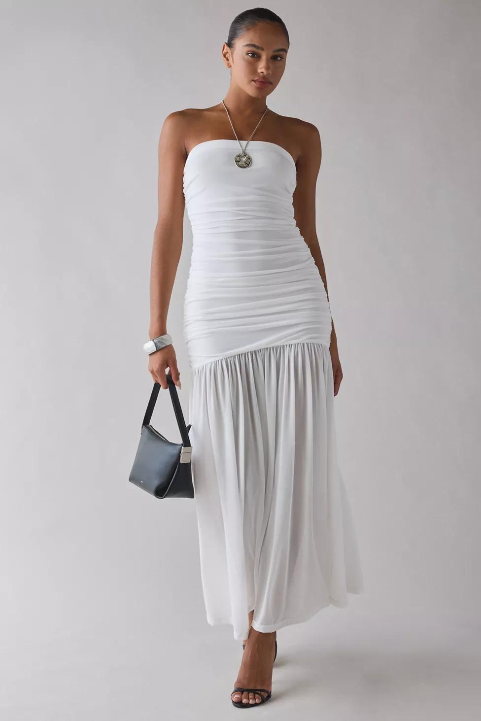 Bardot Solana Orchid White Strapless Drop Waist Mesh Maxi Dress by BARDOT