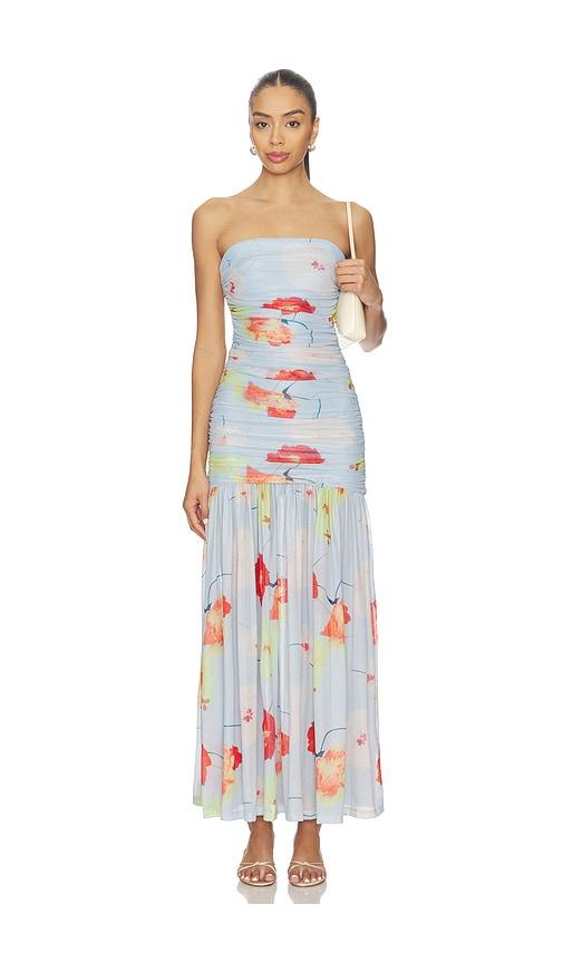 Bardot Solana Printed Mesh Maxi Dress in Baby Blue by BARDOT