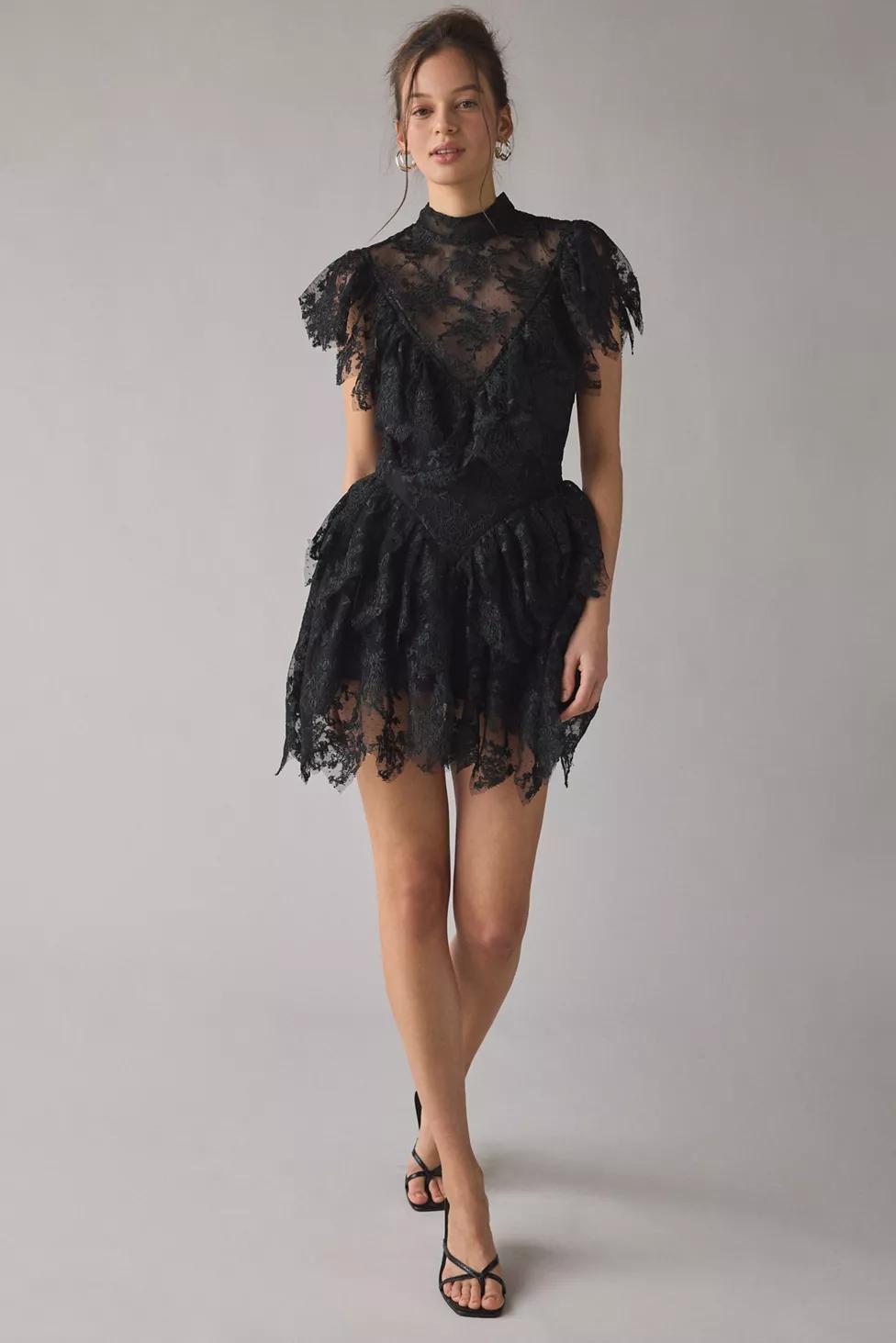 Bardot Tarryn Ruffle Basque Waist Lace Mini Dress by BARDOT
