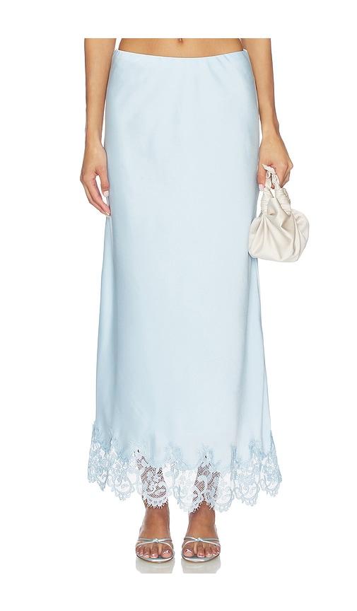 Bardot x REVOLVE Elisan Lace Satin Midi Skirt in Blue by BARDOT