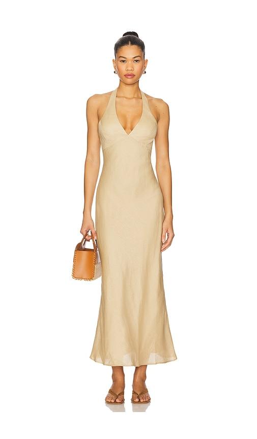 Bardot x REVOLVE Paola Halter Linen Midi Dress in Tan by BARDOT