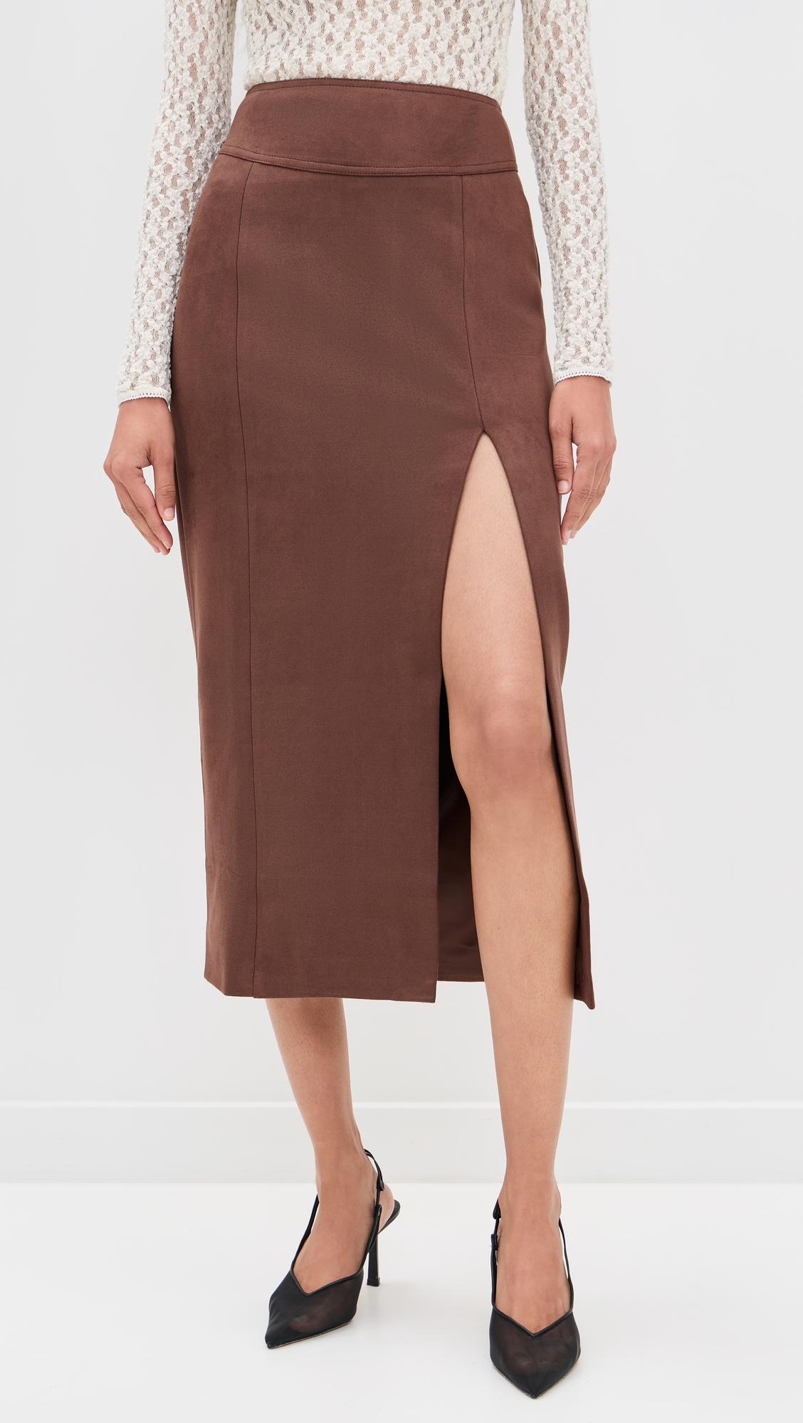 Dante Vegan Suede Midi Skirt by BARDOT