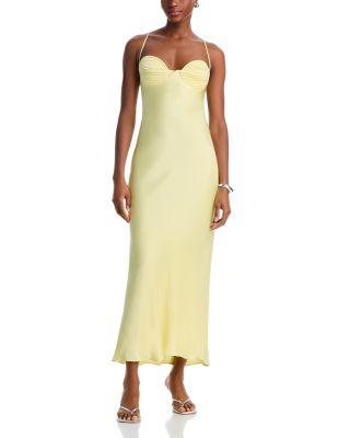Devin Yellow Satin Maxi Dress by BARDOT
