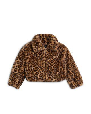 Girls' Sylvie Leopard Faux Fur Jacket - Little Kid by BARDOT