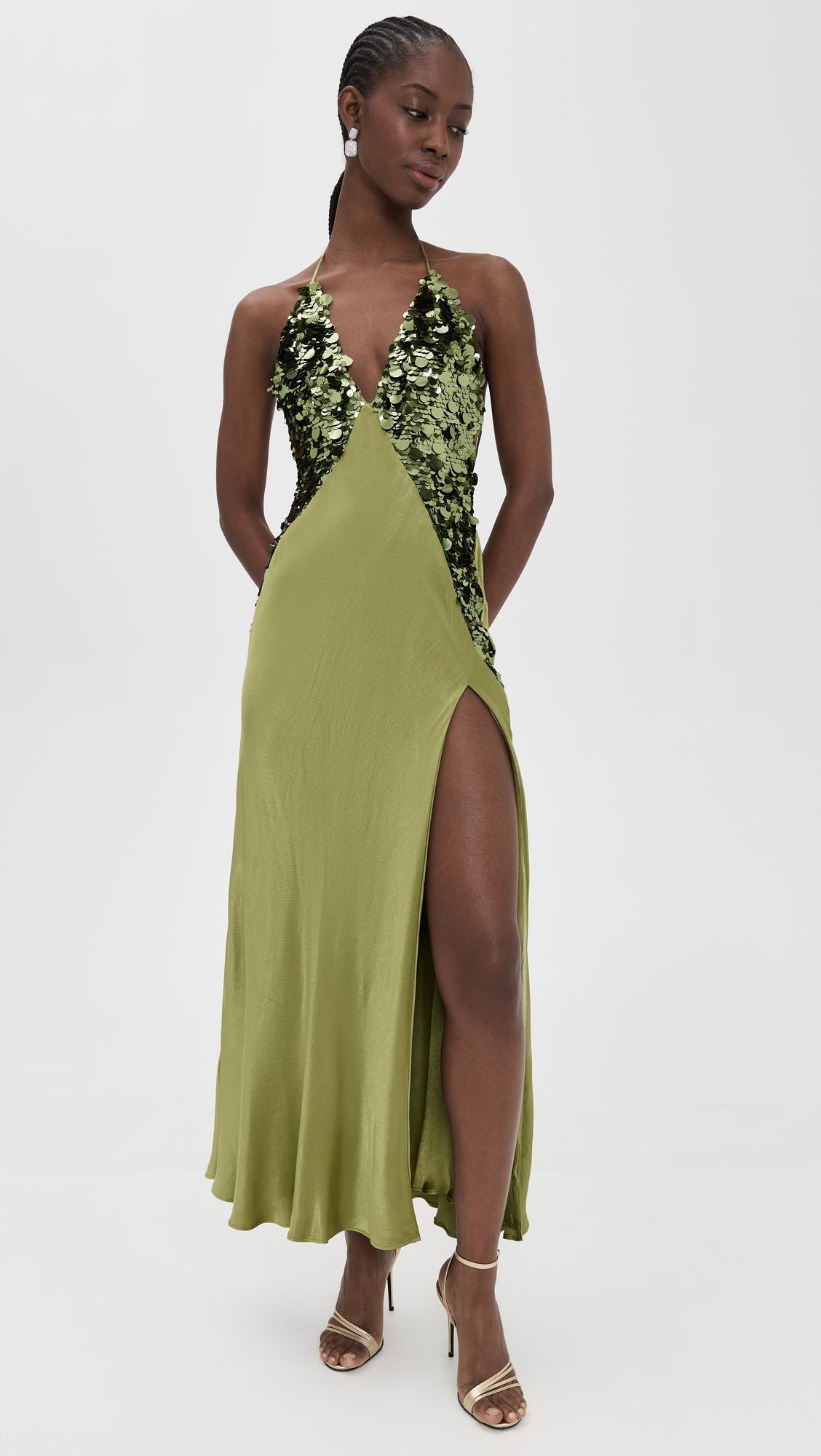 Yve Sequin Satin Halter Dress by BARDOT