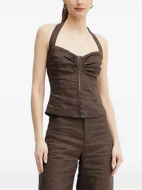 halter-neck smocked top by BARDOT