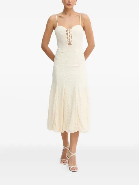 lace-up floral midi dress by BARDOT