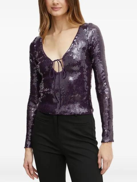 sequinned tie-neck top by BARDOT