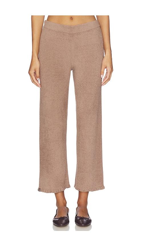 Barefoot Dreams CozyChic Ultra Lite Rib Ruffle Hem Ankle Pant in Brown by BAREFOOT DREAMS
