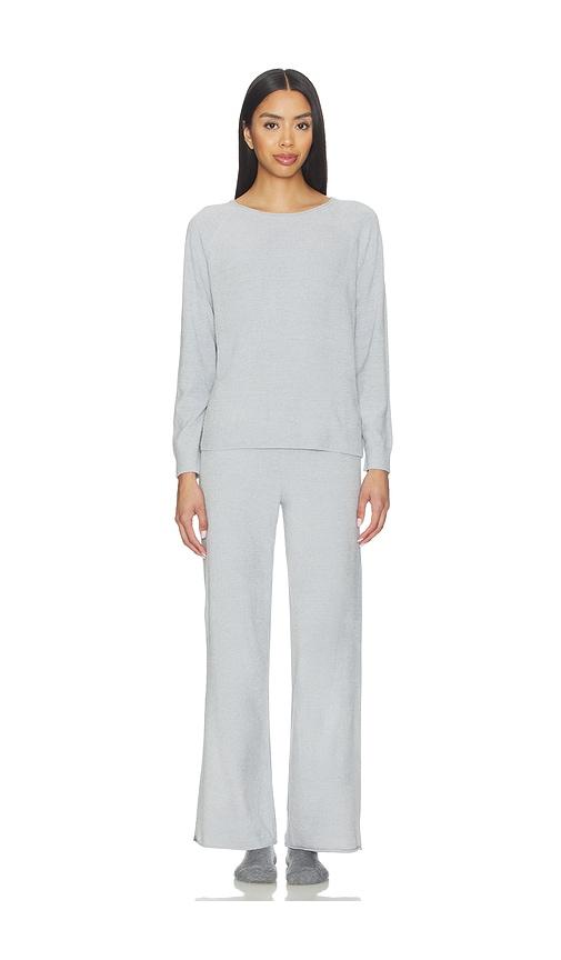 Barefoot Dreams Cozychic Jersey Roll Pullover & Wide Leg Pant Set in Light Grey by BAREFOOT DREAMS