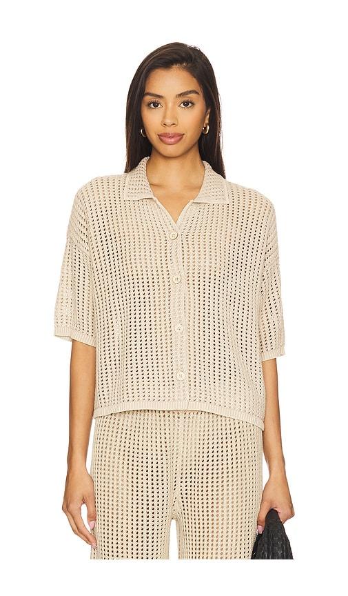 Barefoot Dreams Sunbleached Buttoned Short Sleeve in Beige by BAREFOOT DREAMS