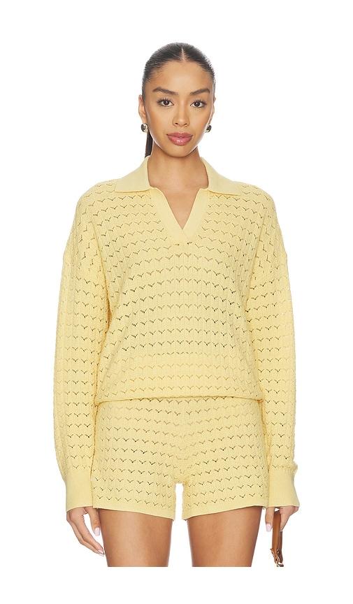 Barefoot Dreams Tulip Pointelle Collared Pullover in Yellow by BAREFOOT DREAMS