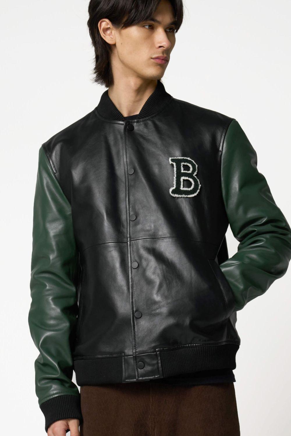Barneys Originals Leather Varsity Bomber Jacket by BARNEYS ORIGINALS