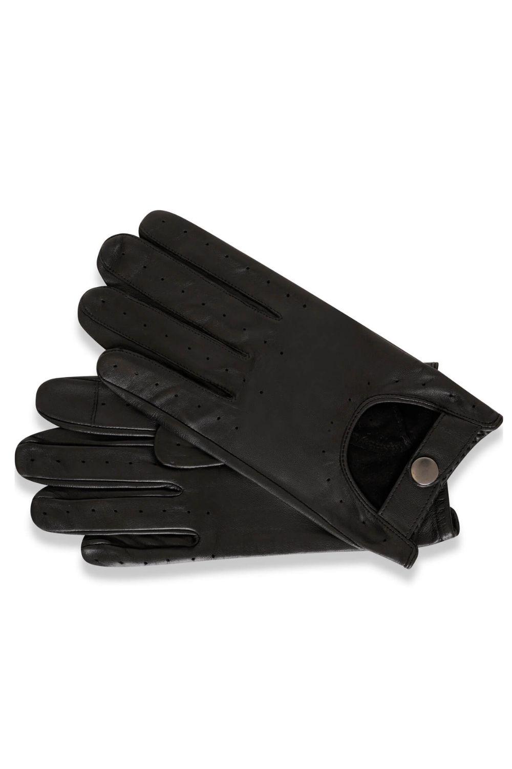 Black Leather Driving Gloves by BARNEYS ORIGINALS