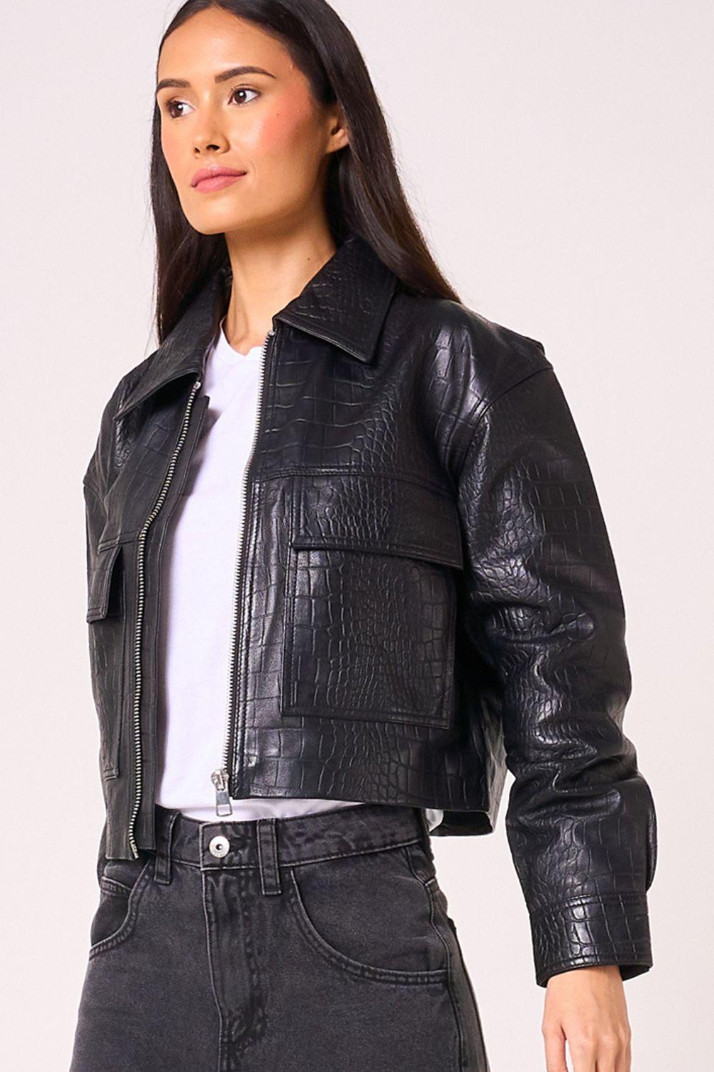 Crocodile Print Leather Jacket by BARNEYS ORIGINALS
