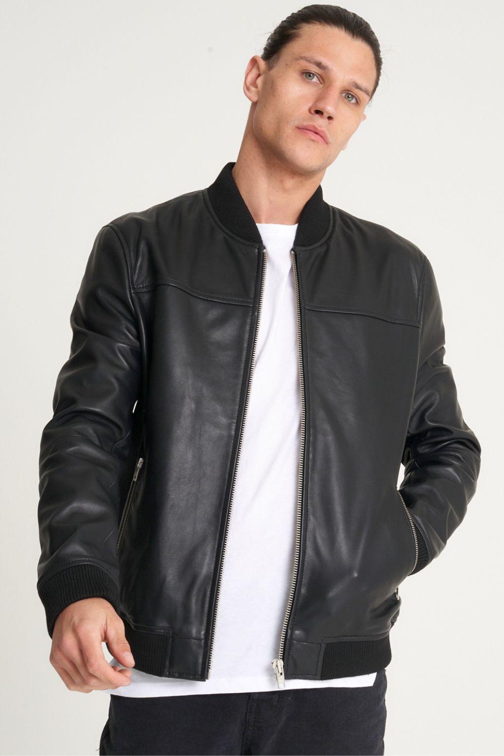 Fine Milled Leather Bomber Jacket by BARNEYS ORIGINALS